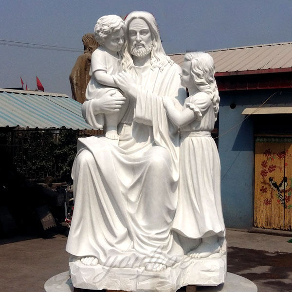 CHS-296 Catholic outdoor garden decor marble big jesus with children statues for church yard decor